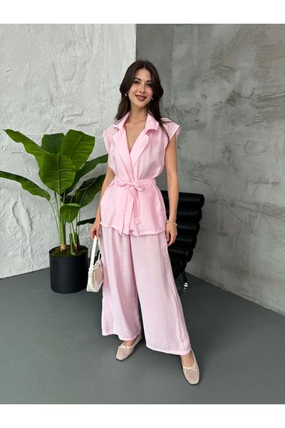 Elif Özbey Butik Pink Belted Vest Double Suit
