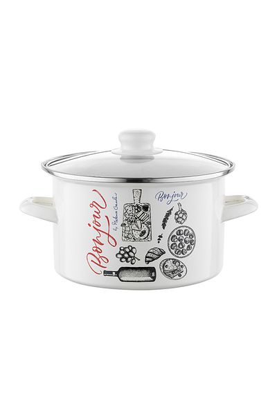 Bonjour Enamel white pot with glass lid Bonjour 3.75 liters