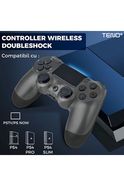 Teno DoubleShock Teno® Wireless Controller, compatible with PS4, analog joysticks, metallic gray