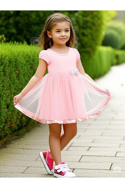 Zekids Girl's Bow Detailed Tulle Dress