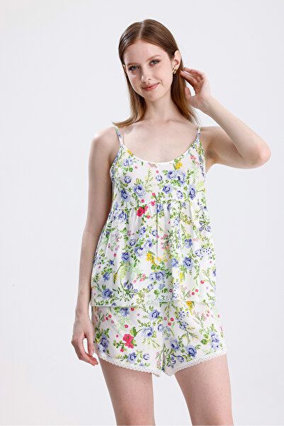 Laperissa Women's Satin String Strap Shorts Set Floral Pattern, Summer Pajamas Set