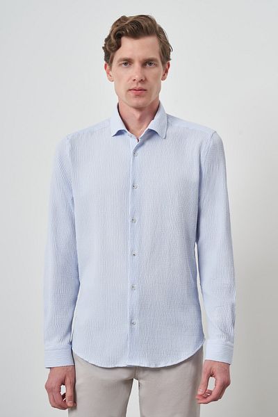 Morven Cămașă pentru bărbați A. BLUE Seersucker Trend Patterned Dynamic Fit cu guler italian