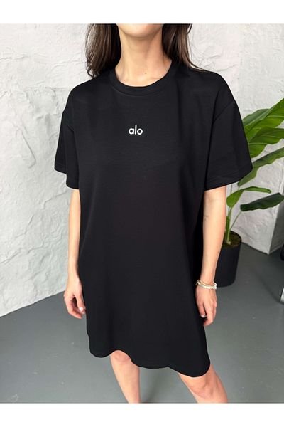 Elif Özbey Butik Black Short Sleeve Print Detail Modal Dress
