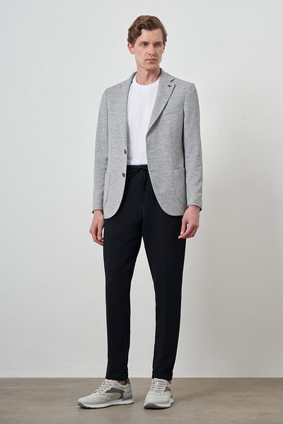 Morven Men's Gray Linen Woven Patterned Slim Fit Mono Collar Jacket