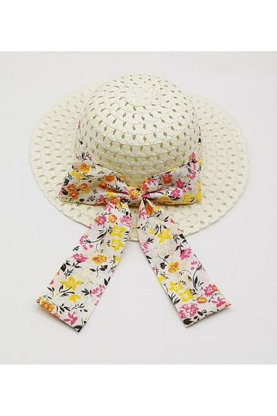 By Piera Girl's Fabric Bow Straw Hat 8817