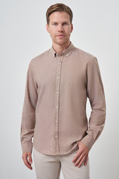 Morven Men's Brown Linen Dynamic Fit Button Collar Shirt