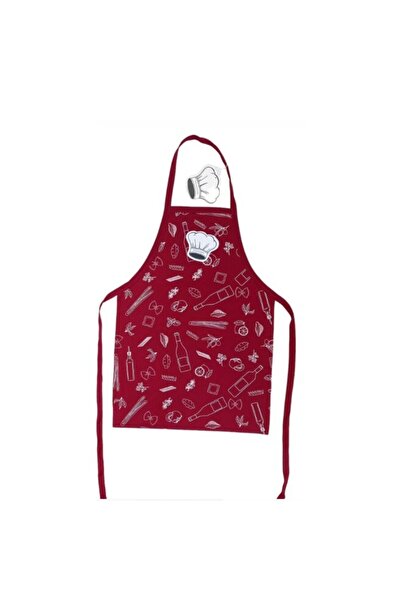OEM Long apron with neck strap and side straps, red, for children