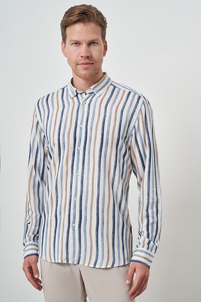 Morven Cămașă slim fit pentru bărbați, cu model în dungi, cu nasturi