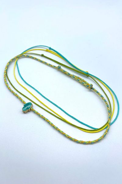 Concept HuBuTU Bohemian Style Fatma Ana Hand Hamsa Yellow Turquoise Green Adjustable Anklet Set (4 Pieces)