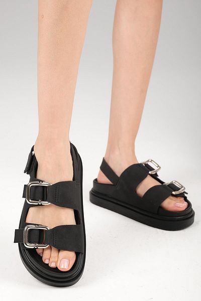 Mio Gusto Misha Black Color Double Buckle Women's Sandals