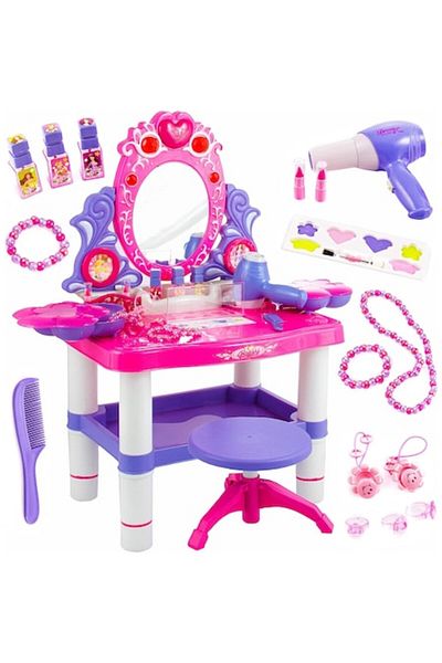 Smart Vibe Masuta de Machiaj pentru Fetite, JOLIE CHIC, Oglinda, Uscator, Accesorii Superbe, Sunete si Lumini,