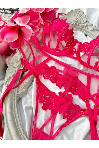 Delar Luxury Set de lenjerie cu jartieră Paola roz