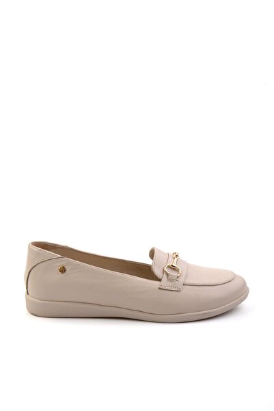 Bambi Bej Leather Kadın Loafer Ayakkabı K01087238403