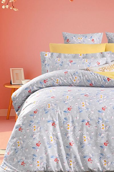 İQON Fitted Sheet Duvet Cover Set Single Anthemis Gray