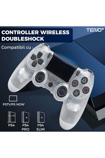 Teno DoubleShock Teno® Wireless Controller, compatible with PS4, analog joysticks, transparent