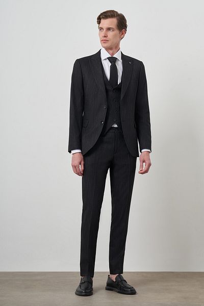 Morven Men's Black Trend Vest Slim Fit Pointed Collar Suit