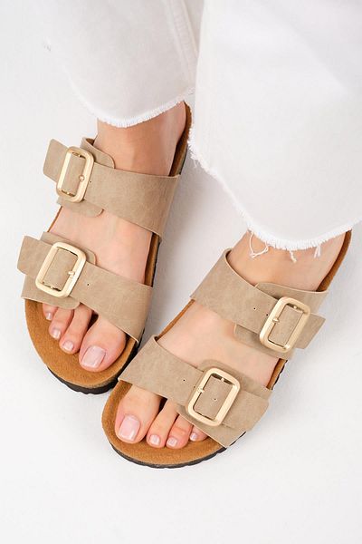 Mio Gusto Lily Beige Color Cork Sole Slippers