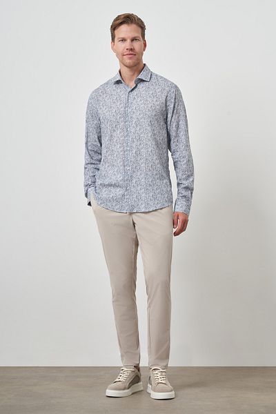 Morven Men's Gray Linen Trend Dynamic Fit Button Collar Shirt