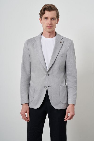 Morven Men's Gray Knitted Slim Fit Mono Collar Jacket