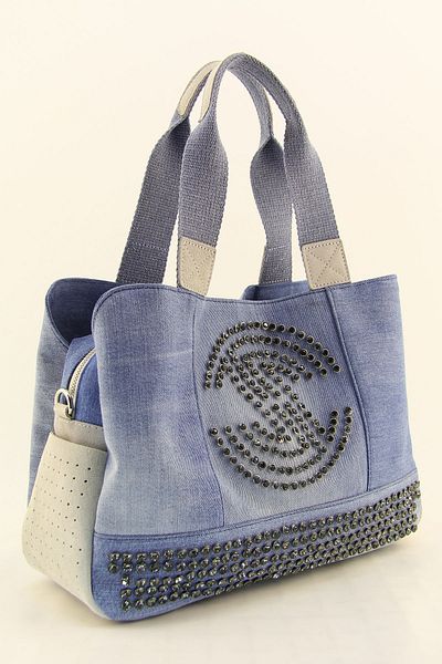 HNB Women's Light Gray Casual Retro Denim Multi-Eye Shoulder Bag