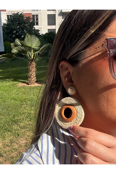 bijuxbymrv Paper Thread Wooden Detailed Hoop Earrings