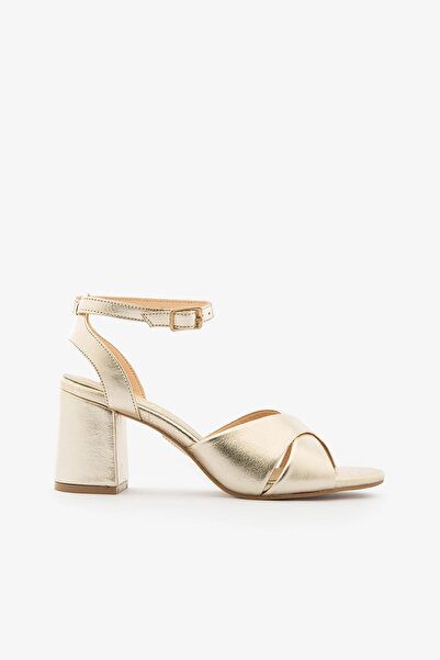 SAYL Sandale de damă din piele naturală aurie cu toc gros