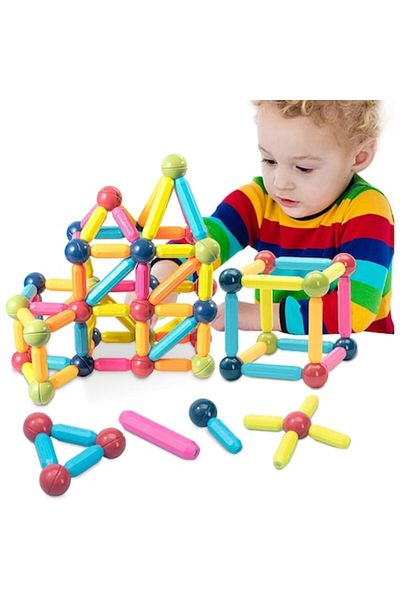 indiggo Magic Sticks Construction Set for Kids, Includes 54 Pieces, Strong Magnets, Numerous Building Possib