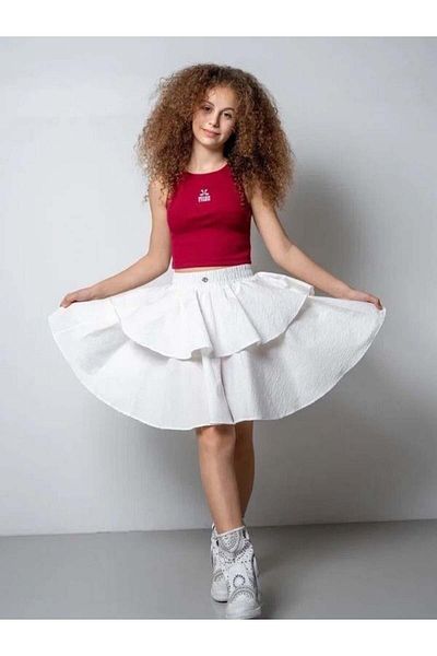 Zekids Girl's Poplin Layered Design Skirt with Elastic Waist