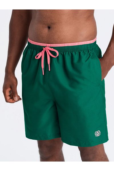 OMBRE Zweifarbige gerippte Badeshorts für Herren - Dunkelgrün V3 OM-SRBS-0141 XXL