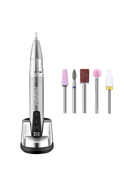 zenifique Cordless Nail Drill, Zenifique, 35000 Rpm, Manicure-Pedicure, Rechargeable, 5 Heads, Gray