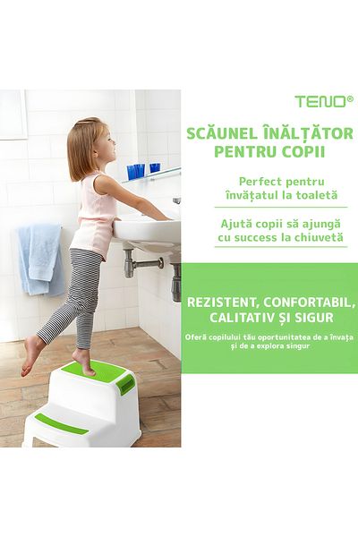 Teno Scaunel Inaltator pentru Copii Teno®, multifunctional, doua trepte, suprafata anti-alunecare, verde