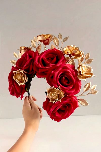 Pinty Design Red Rose Detailed Women's Hair Crown