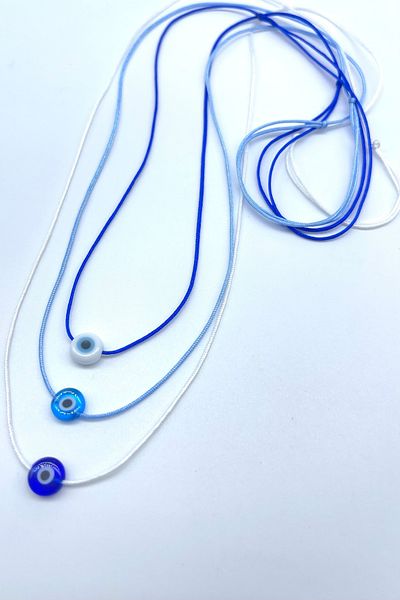 Concept HuBuTU Minimal Glass Evil Eye Beaded White Blue Navy Blue Summer Rope Necklace (3 Pieces)