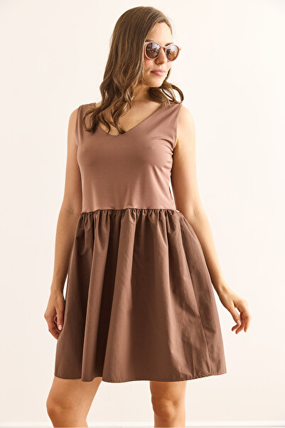 Olalook Women's Brown Top Sandy Bottom Parachute Mini Dress Elb-19002448