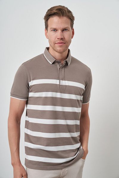 Morven Men's Mink Trend Ringer Polo Neck T-Shirt