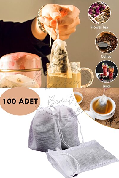 Kitchen Beauty 100 Adet İpli Bitki Çayı Demleme Poşeti Filtre Kahve Bitki Çay...