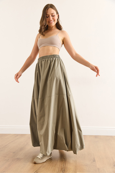 Olalook Women's Khaki Elastic Waist Maxi Balloon Parachute Bell Skirt Etk-19000332