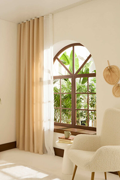 Kaşmir Home Κουρτίνα από λινό Perla Ανοιχτό Μπεζ 150x270 εκ.