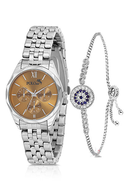 Polo Air Klasik Spor Kadın Kol Saati Zirkon Taşlı Nazar Bileklik Kombin Gümüş...