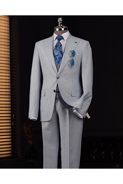 TerziAdemAltun Italian Style Combination Suit Jacket Vest Pant Blue T14038