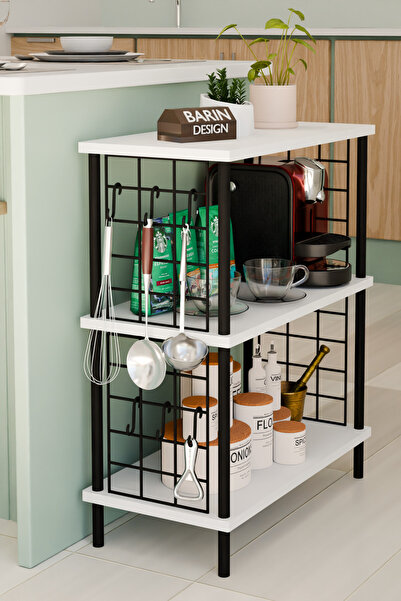 BARIN DESIGN 3 Raflı Telli Çevir-Kur Çok Amaçlı Raf Ünitesi | Metal Gövde Mut...