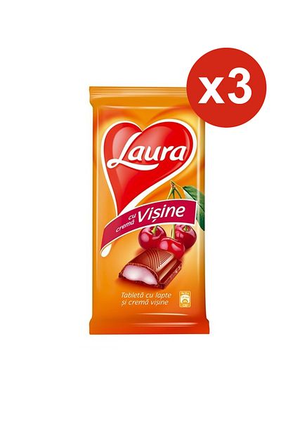 Laura Ciocolată cu cireșe 92 g x3 bucăți