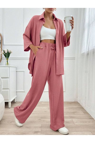 only moon Women's Wear Wrinkle Fabric Shirt-Pants Two-Piece Suit Suitable for Tesetture