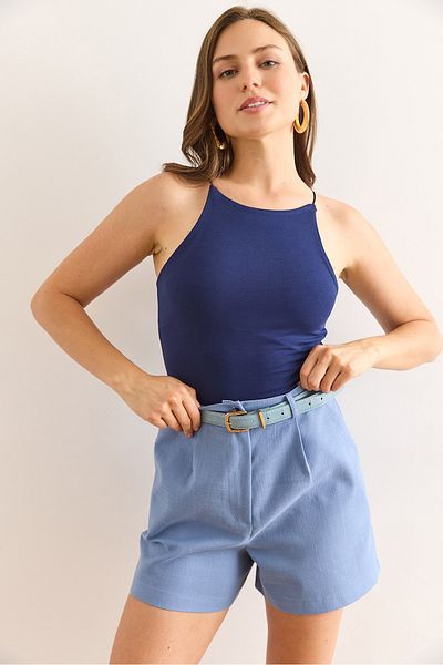 Olalook Γυναικείο λουράκι με σχοινί Navy Blue μπροστινό διπλό στρώμα ελαστικό βαμβακερό κορμί BDY-00000062