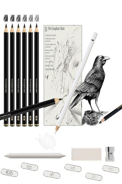 GLANCE Pitt Graphite Matte Pencils 10B, 8B, 6B, 4B, 2B, Hb Set of 6