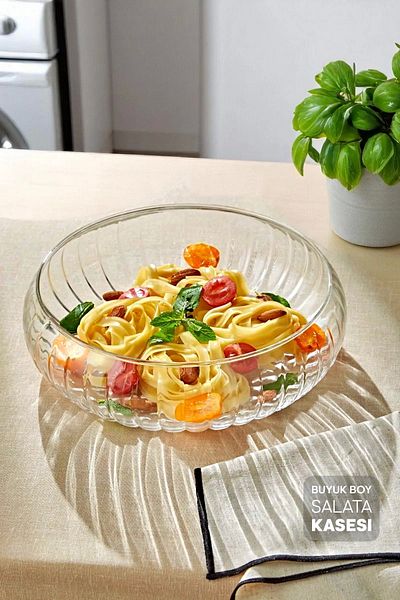 Tilbe Home Large Size Concept Handmade Glass Salad Bowl Fruit Pasta Cookie Presentation Plate Serving Bowl Glass Container