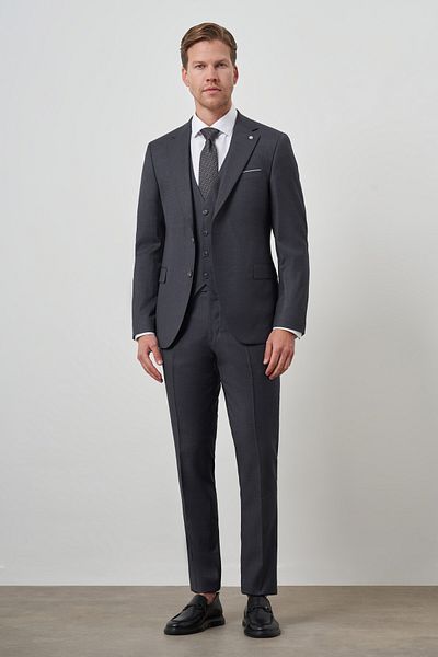 Morven Men's Smoked Polyviscose Slim Fit Vest Mono Collar Suit