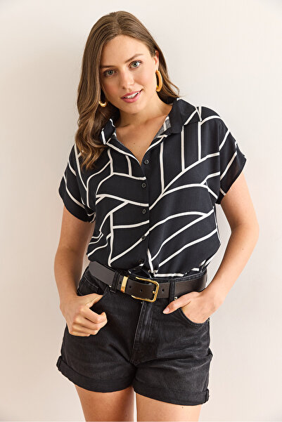 Olalook Women's Asymmetrical Black Bat Viscose Shirt Gml-19000617