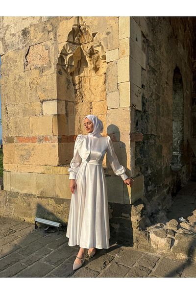 MOOLİSA Bera Evening Dress White Hijab Evening Dress, Graduation, Prom, Evening Dress