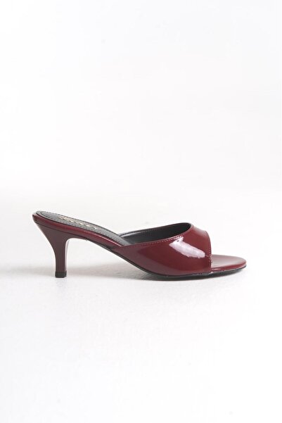 LDR Women's Burgundy Patent Leather Open Toe Heeled Slippers